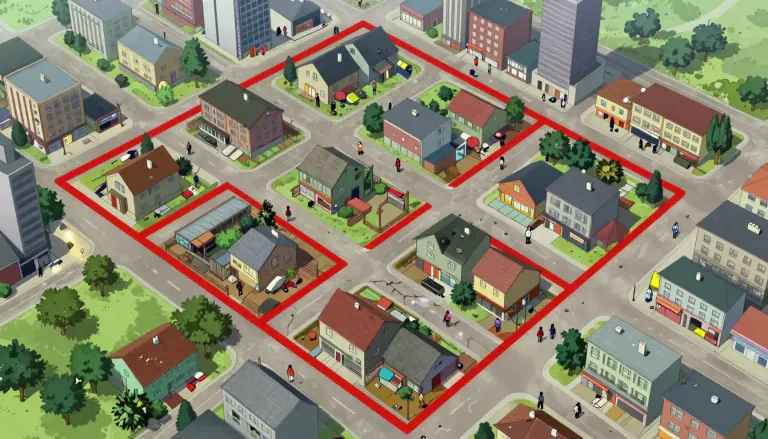 Visual representation of "redline" - A practice of marking areas that have been deemed undesirable or hazardous for investment or development, often related to racial and economic discrimination.