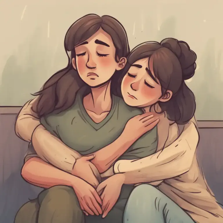 Visual representation of "a shoulder to cry on" - Someone who listens to your troubles and offers comfort and support