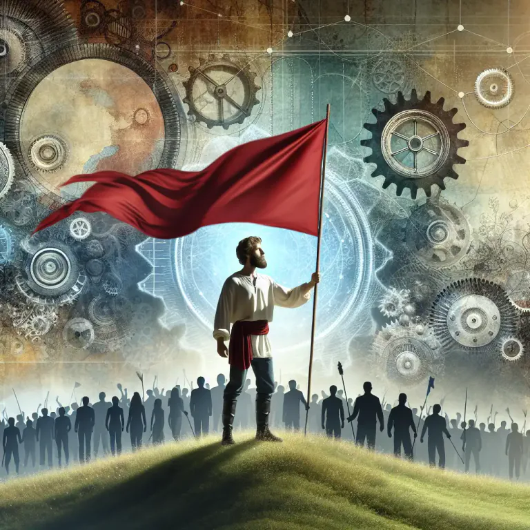 Visual representation of "revolutionary" - A person who works to bring great change in something such as a county's ruling government, social rules, or conditions.