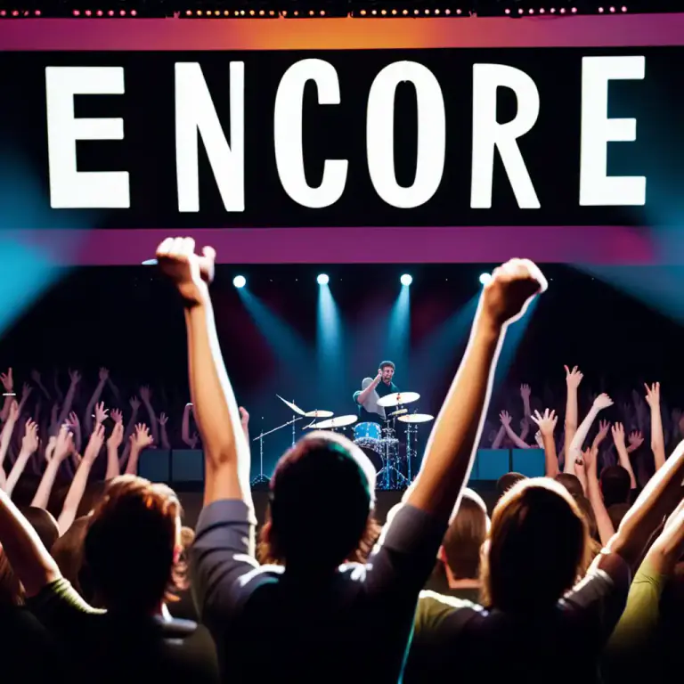 Visual representation of "encore" - A repeat performance itself, given in response to applause from the audience.