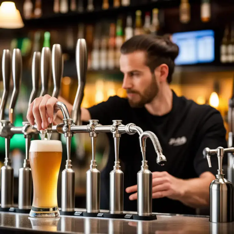 Visual representation of "on tap" - The second common usage of 'on tap' means 'ready to be drawn from a keg'. It generally refers to a beer or cider served from a tap rather than a bottle or can.