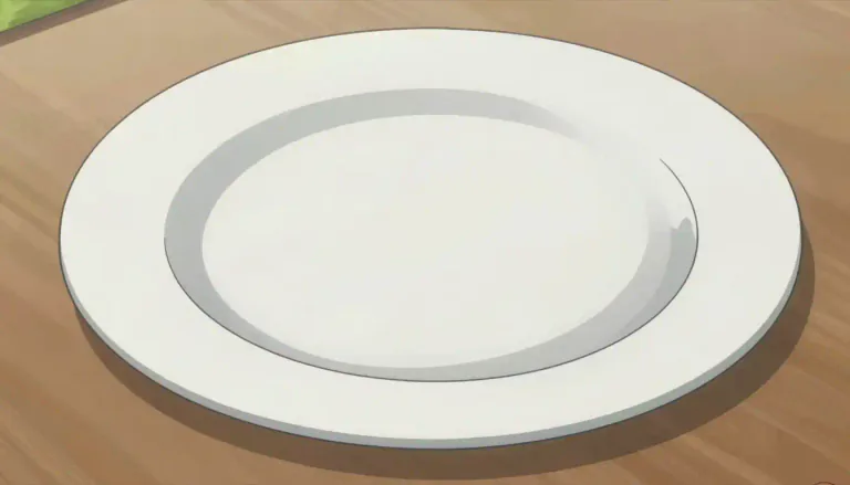 Visual representation of "plate" - Flat and thin, usually round object on which food is served or eaten