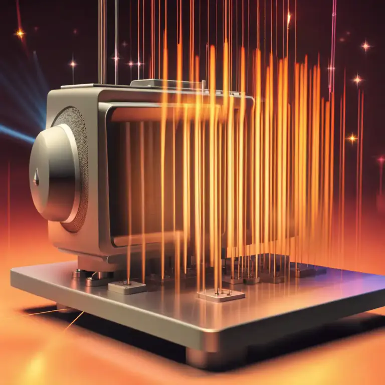 Visual representation of "beam" - To send out light or signals using a device.