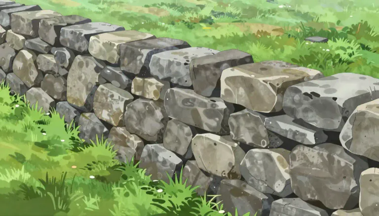 Visual representation of "drystone" - A method of building using stones that are placed together without cement or mortar.