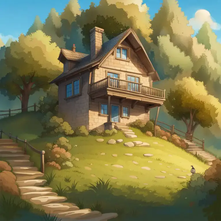 Visual representation of "downhill" - Located down a slope.