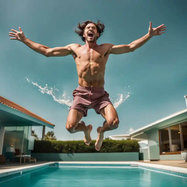 Visual representation of "fling yourself into" - To physically jump or throw yourself into a place or situation.