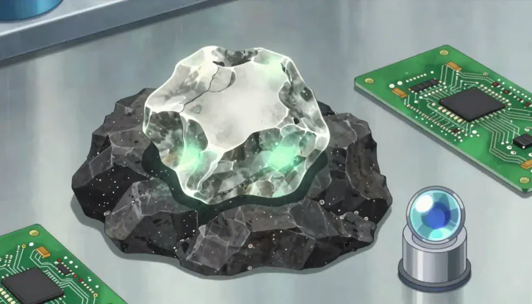 Visual representation of "terbium" - A silvery-white metal element that can be found in some minerals, sometimes used in making certain kinds of electronic devices
