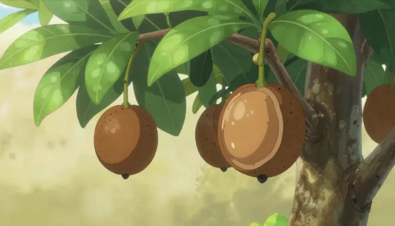 Visual representation of "sapodilla" - A kind of tree found in Central America and the Caribbean. Its fruit can be eaten.