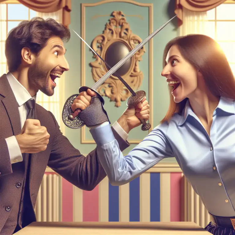 Visual representation of "swordplay" - Witty banter or argument that is similar to a verbal fight.