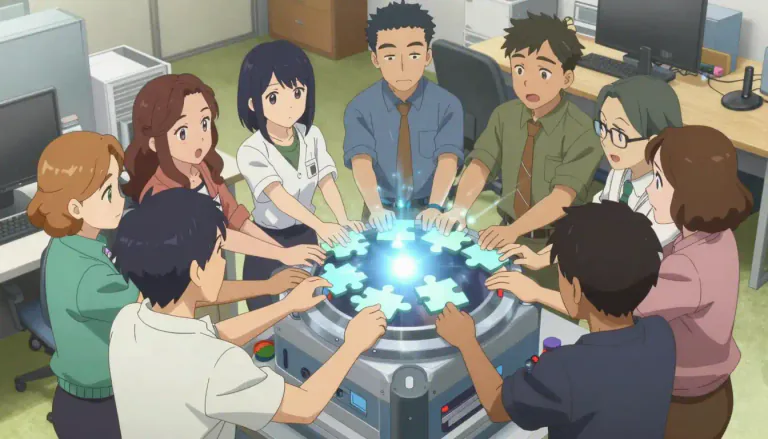 Visual representation of "teamwork" - The act of working together with a group of people in order to achieve a common goal.