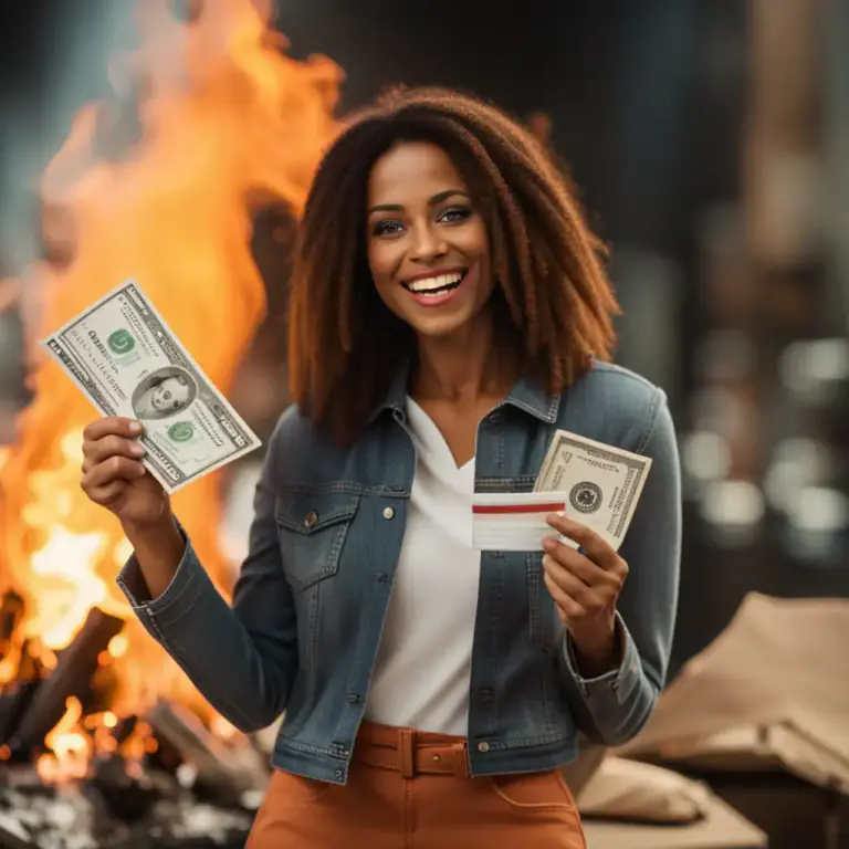 Visual representation of "burn a hole in your pocket" - To spend money quickly, especially on things that are not necessary