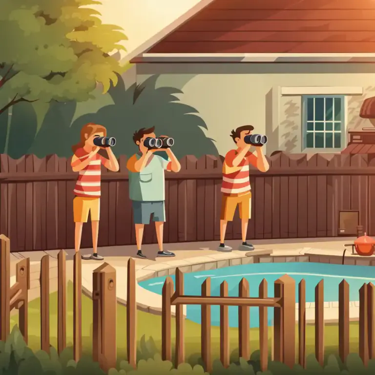 Visual representation of "spy on" - To look sneakily or secretly at something or someone, often from a hidden place.