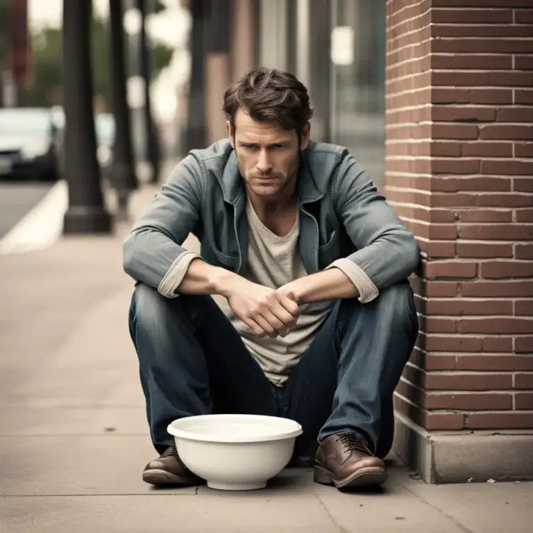 Visual representation of "on your uppers" - Having no money, being in a poor financial situation