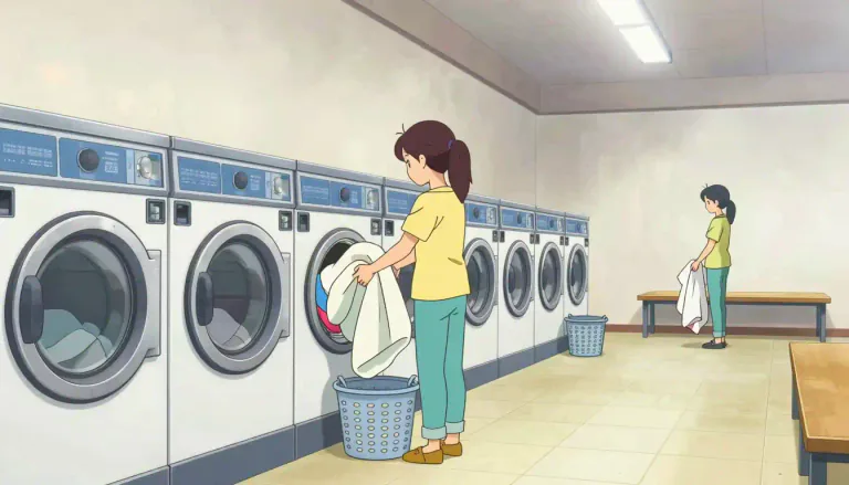 Visual representation of "laundrette" - A laundrette is a place where people can wash and dry their clothes by using machines that are available for public use.