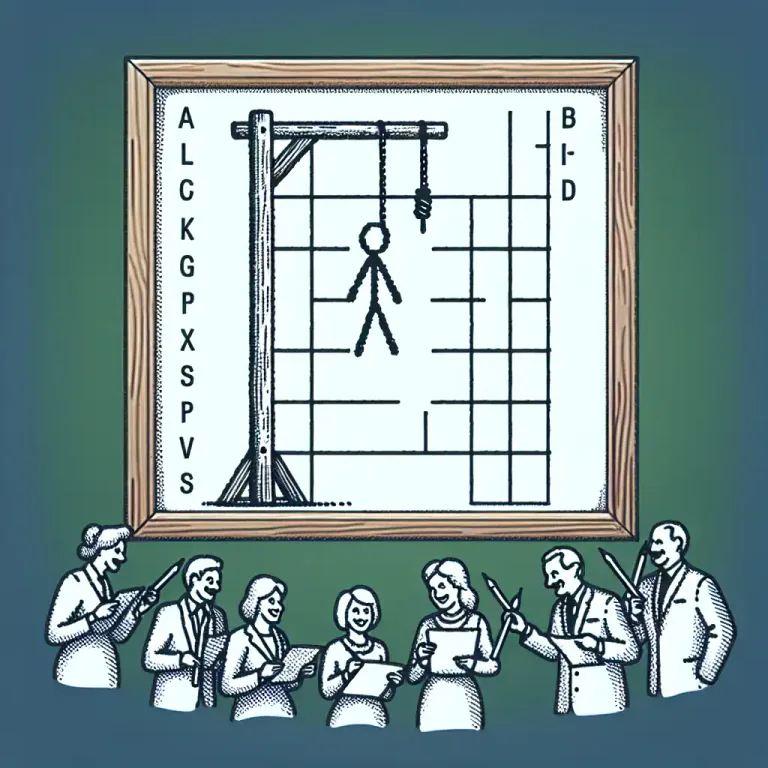 Visual representation of "hangman" - A character in a popular guessing game where players guess letters to spell a word before a gallows and a stick figure of a hanged man is drawn.
