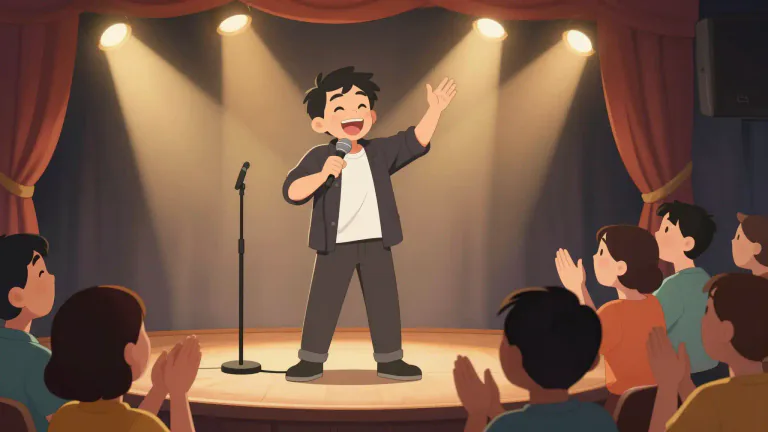 Visual representation of "comic" - A person whose job is to make people laugh, especially a professional entertainer