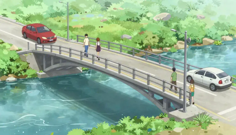 Visual representation of "footbridge" - A small bridge for people to walk across, usually over a river or a road