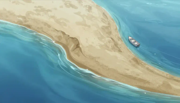 Visual representation of "sandbank" - A raised area of sand under the water in a sea or river