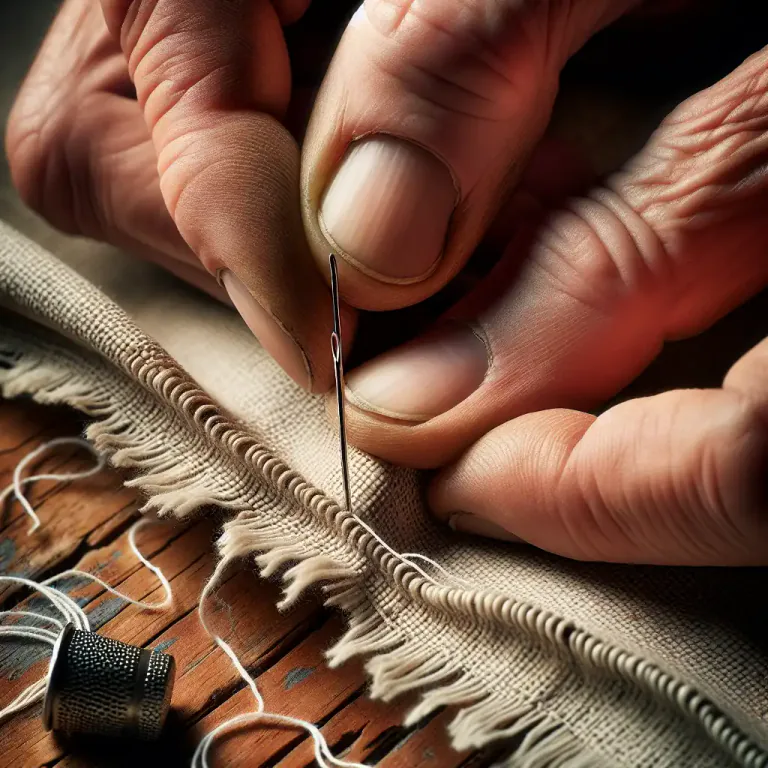 Visual representation of "overcast" - In sewing, to make a type of stitch that prevents an edge of fabric from fraying or unraveling.