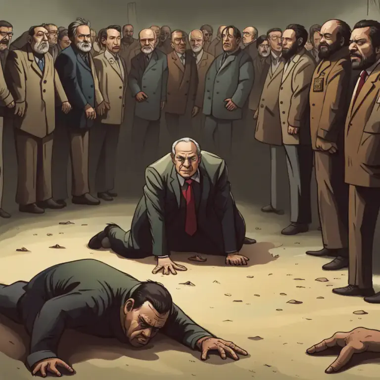 Visual representation of "grovel" - to lie or crawl on the ground, especially to show respect or fear