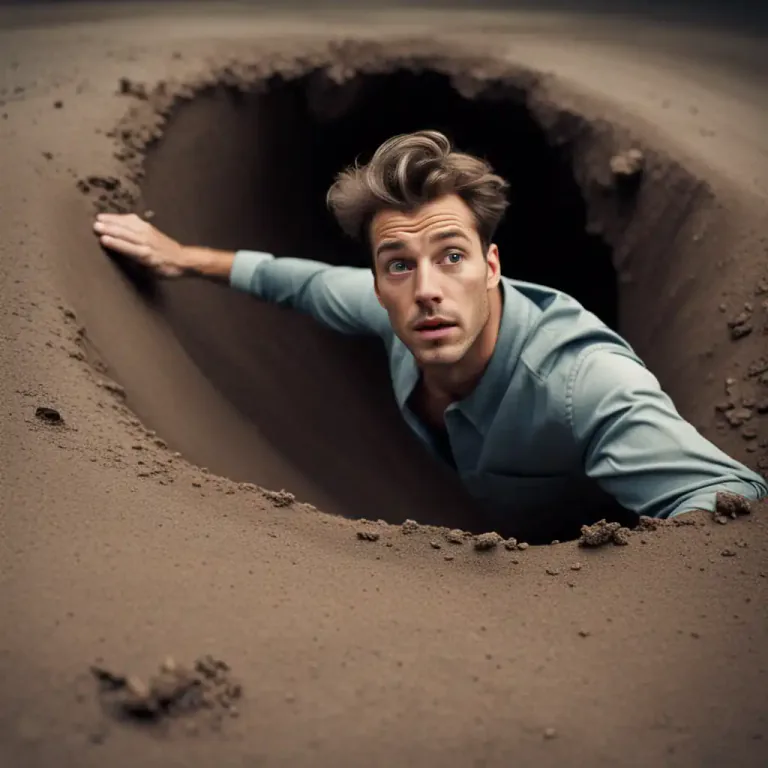 Visual representation of "fall into" - To enter somewhere by falling, often by accident.