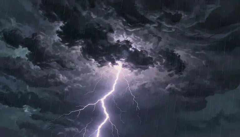 Visual representation of "thundery" - Related to, characterized by or predicting thunder and lightening.