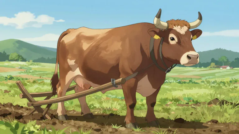 Visual representation of "ox" - A large, heavy animal related to a cow, often used to pull heavy loads