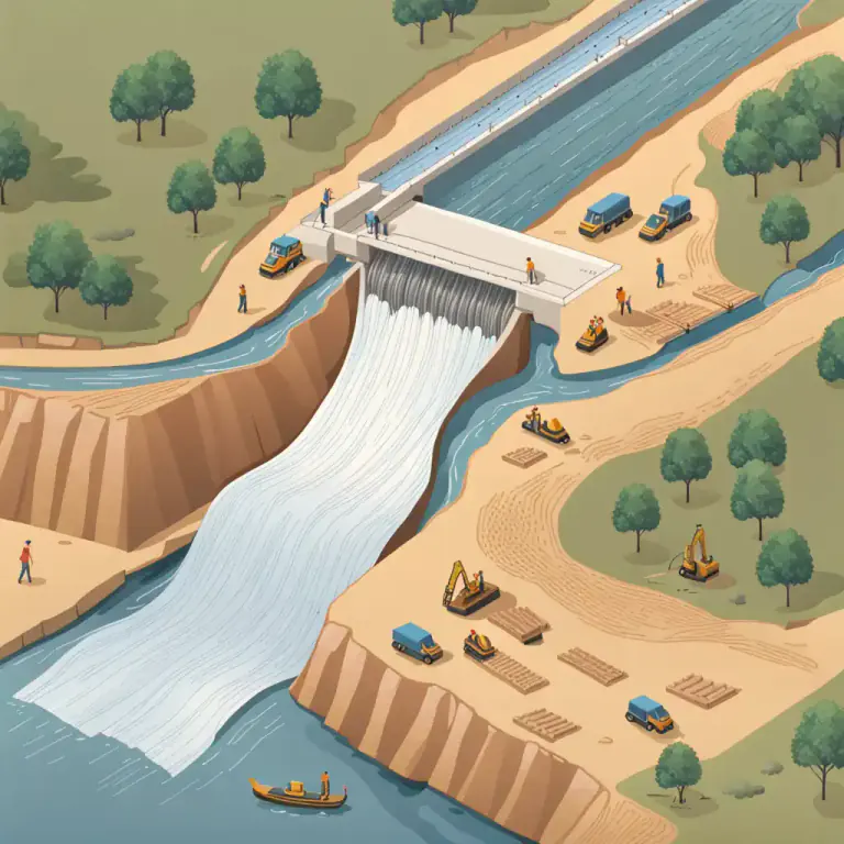 Visual representation of "dam" - To build a dam in a river to stop the water flow