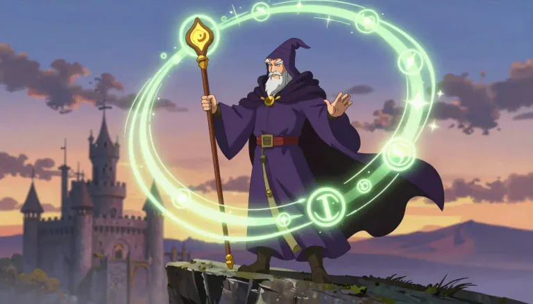 Visual representation of "wiz" - A wizard; a person with magical powers.