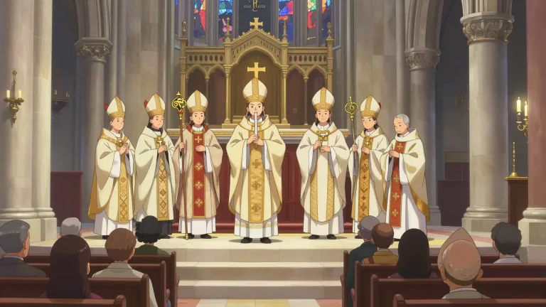Visual representation of "episcopacy" - The system where a church is led by bishops.