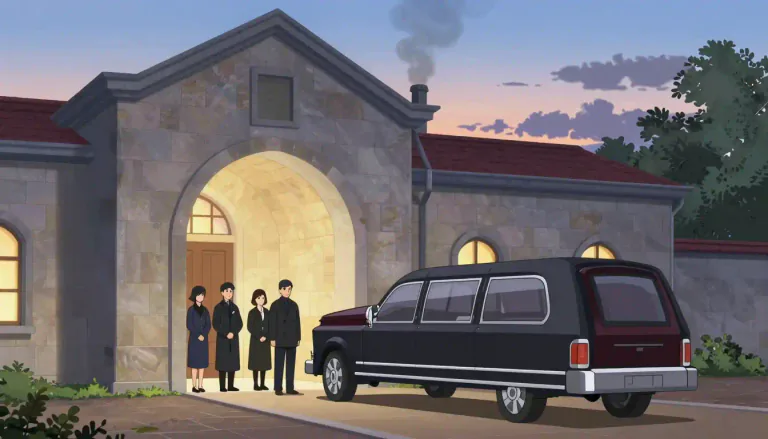 Visual representation of "crematorium" - A building where dead bodies are burned, usually as part of a funeral ceremony.