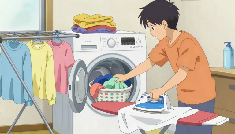 Visual representation of "launder" - To wash and iron clothes.