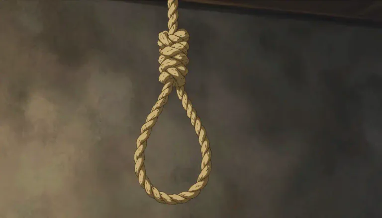 Visual representation of "noose" - A loop with a running knot, tightening as the rope or wire is pulled, often used to trap animals or hang people