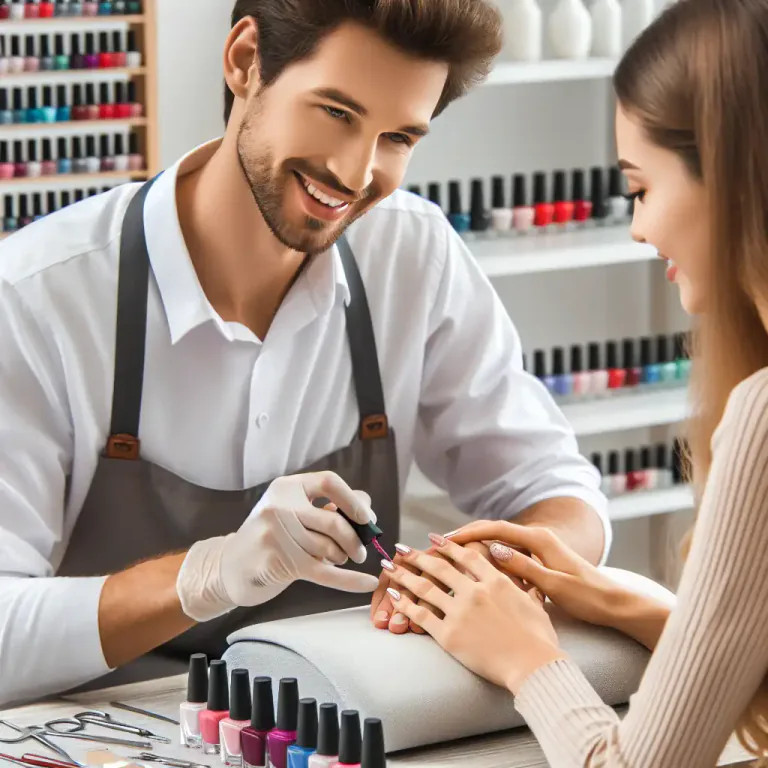 Visual representation of "manicure" - A person who manicures, specifically a person who works professionally in a salon to provide manicures to customers