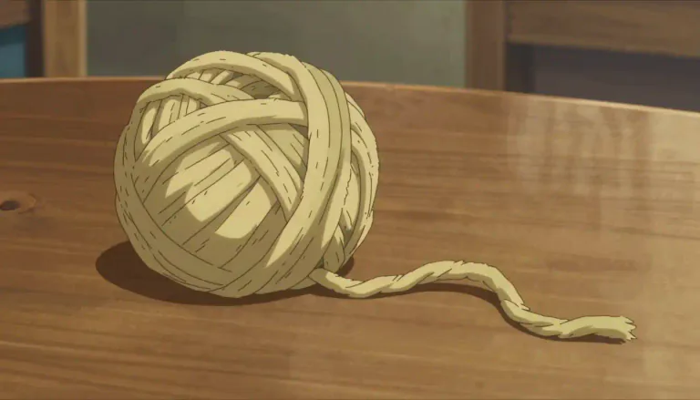 Visual representation of "yarn" - A long, thin piece of cotton, wool, or other fiber used in sewing or weaving.