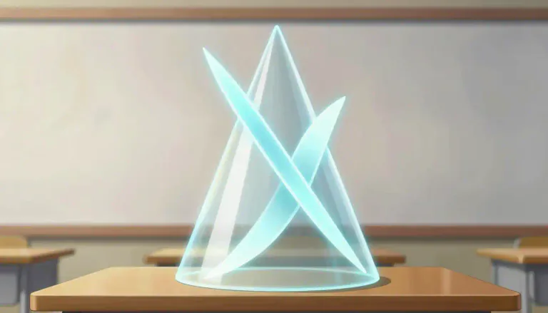 Visual representation of "hyperbola" - A type of curve in geometry, one of the conic sections, formed by the intersection of a cone with a plane.