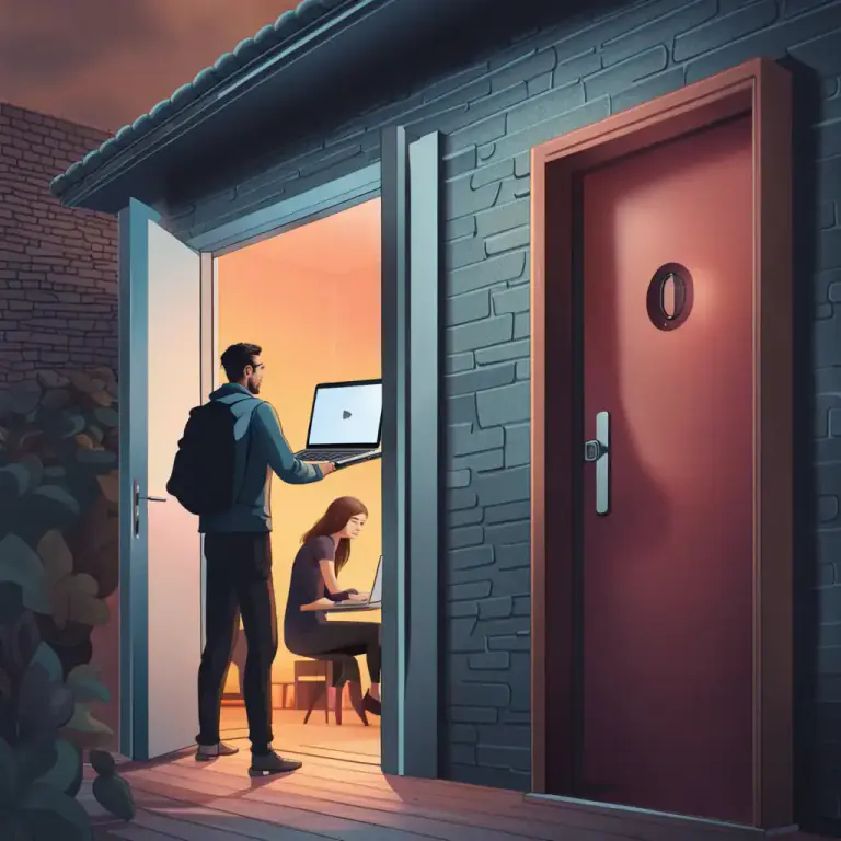 Visual representation of "by/through the back door" - Unprotected, vulnerable or one's weaknesses are exposed.