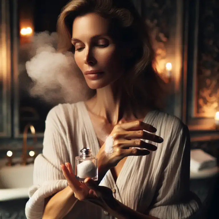 Visual representation of "talc" - A powdered form of talc, often used in cosmetics or to soothe the skin