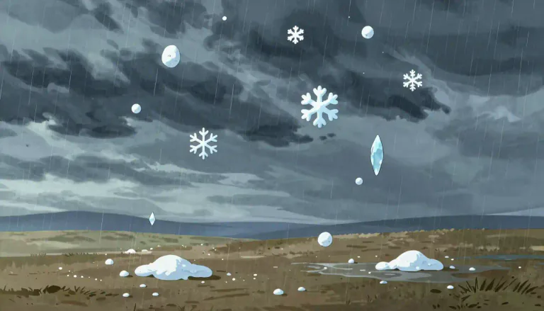 Visual representation of "precipitation" - Water that falls from the sky in the form of rain, snow, sleet, or hail