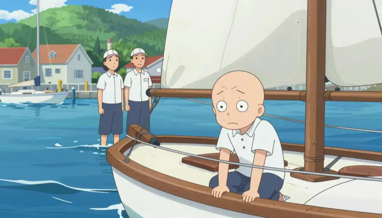 Visual representation of "landlubber" - A person who is inexperienced or feels uncomfortable at sea, more accustomed to the land.