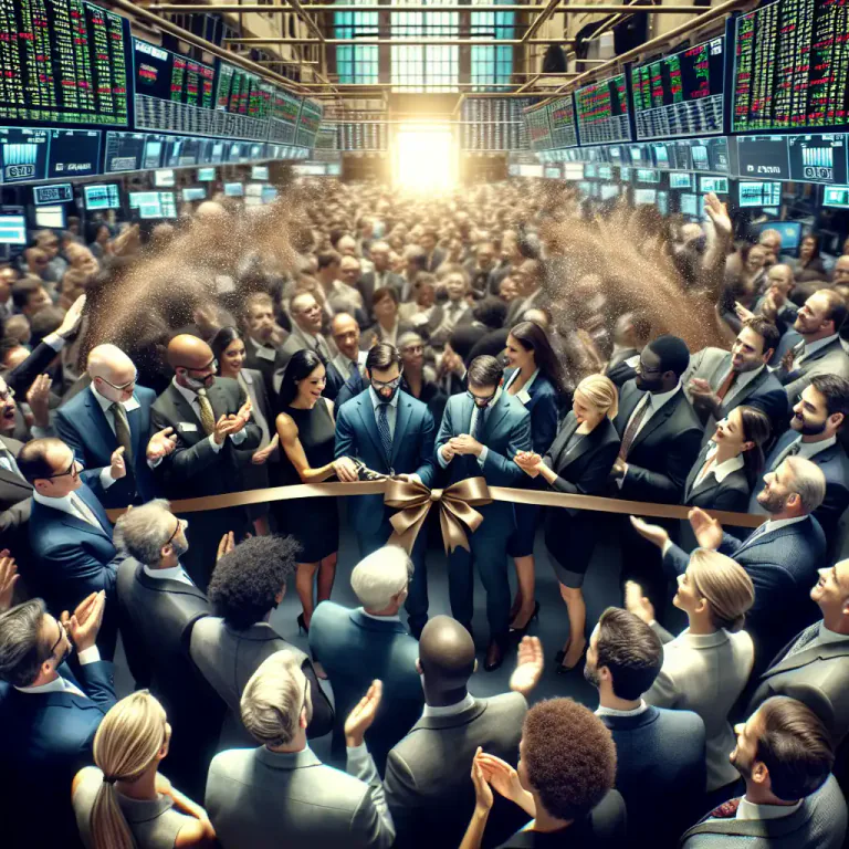 Visual representation of "go public" - When a private company starts selling shares to the public for the first time