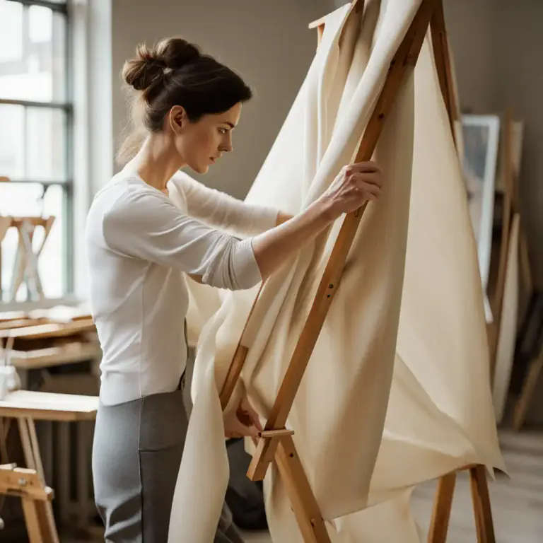 Visual representation of "cloth" - A piece of cloth on which an artist paints.