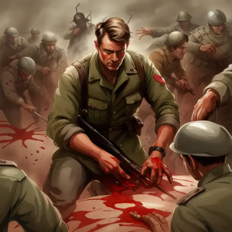 Visual representation of "have somebody’s blood on your hands" - To be responsible for someone's harm or death.