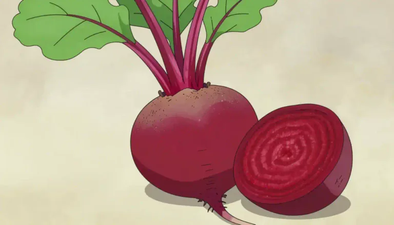 Visual representation of "beetroot" - A vegetable with a deep red root which can be eaten cooked or raw.
