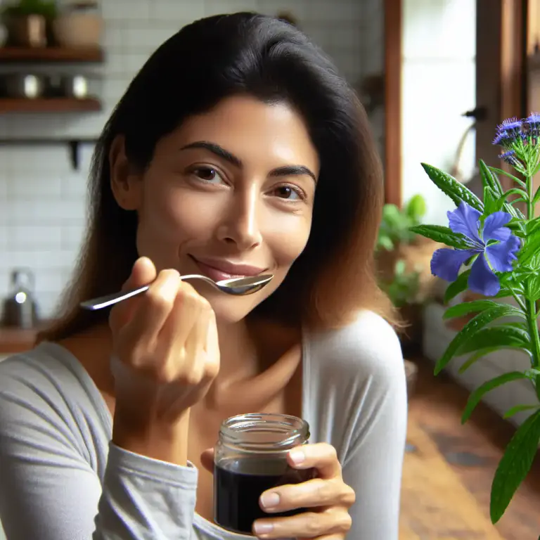 Visual representation of "gentian" - A bitter liquid made from the roots of the gentian plant, often in medicines to help digestion