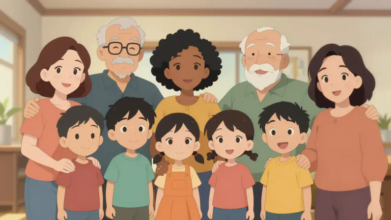 Visual representation of "family" - A group of people related by blood, marriage, or adoption.