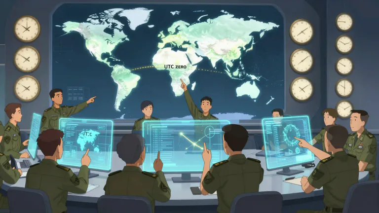 Visual representation of "zulu" - A term used to represent Coordinated Universal Time (UTC+0), commonly referred to as 'Zulu time' in military operations.