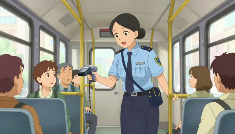 Visual representation of "conductress" - A woman who checks tickets on a bus or tram.