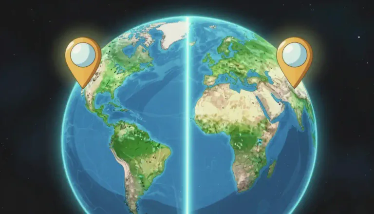 Visual representation of "antipodal" - Referring to locations that are directly opposite each other on a globe.