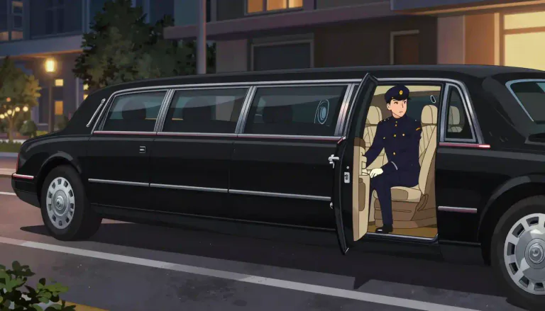 Visual representation of "limousine" - A large, luxurious car, often driven by a chauffeur.
